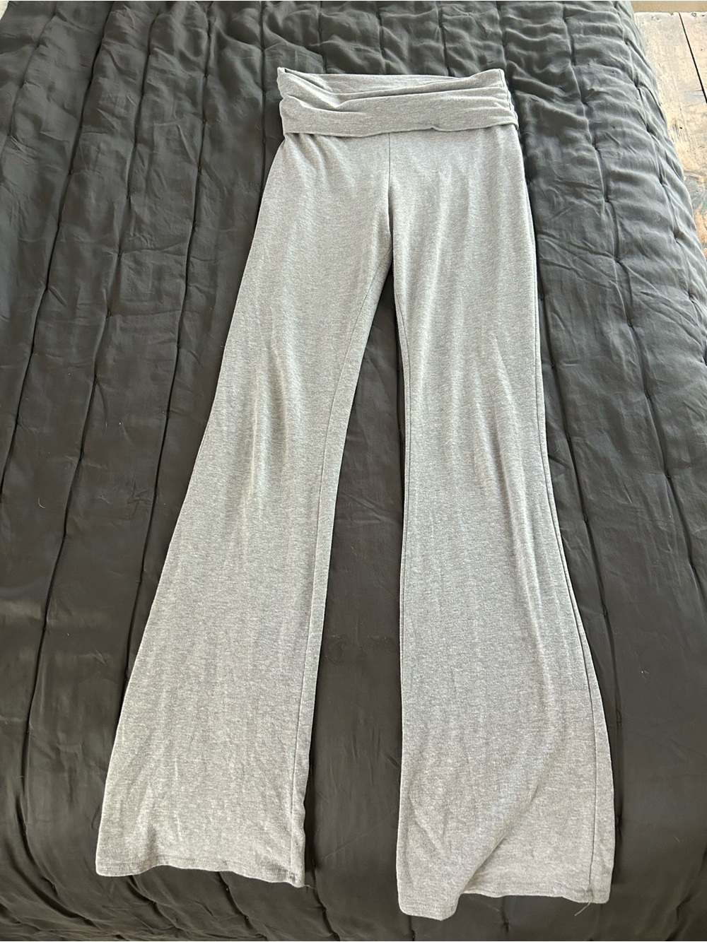 Fashion Nova Tall Light Gray Fold-Over Waist Flare Leg Pants